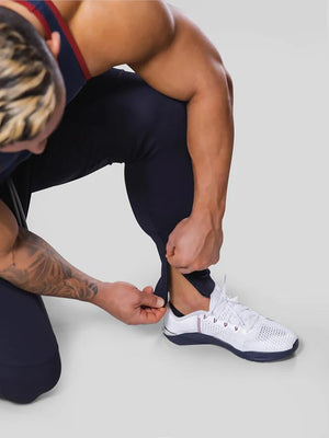 Men's Striped Gym Joggers with Ankle Zippers - ANVTT