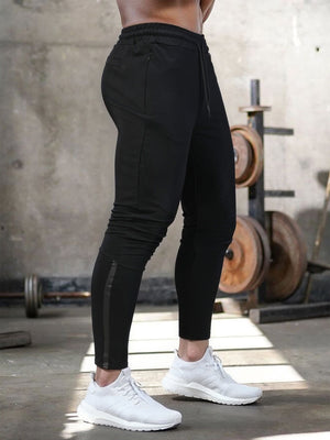 Men's Black Tapered Workout Joggers with Zipper Pockets - ANVTT