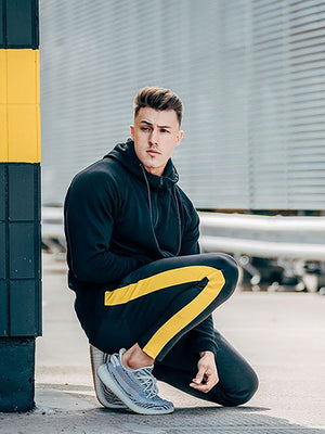 Slim Fit Workout Tracksuit Bottoms with Contrast Side Stripe - ANVTT