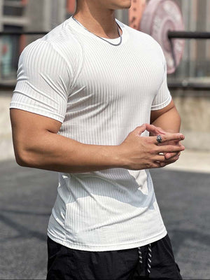 Slimming Vertical Pattern Fitness T-shirt - ANVTT
