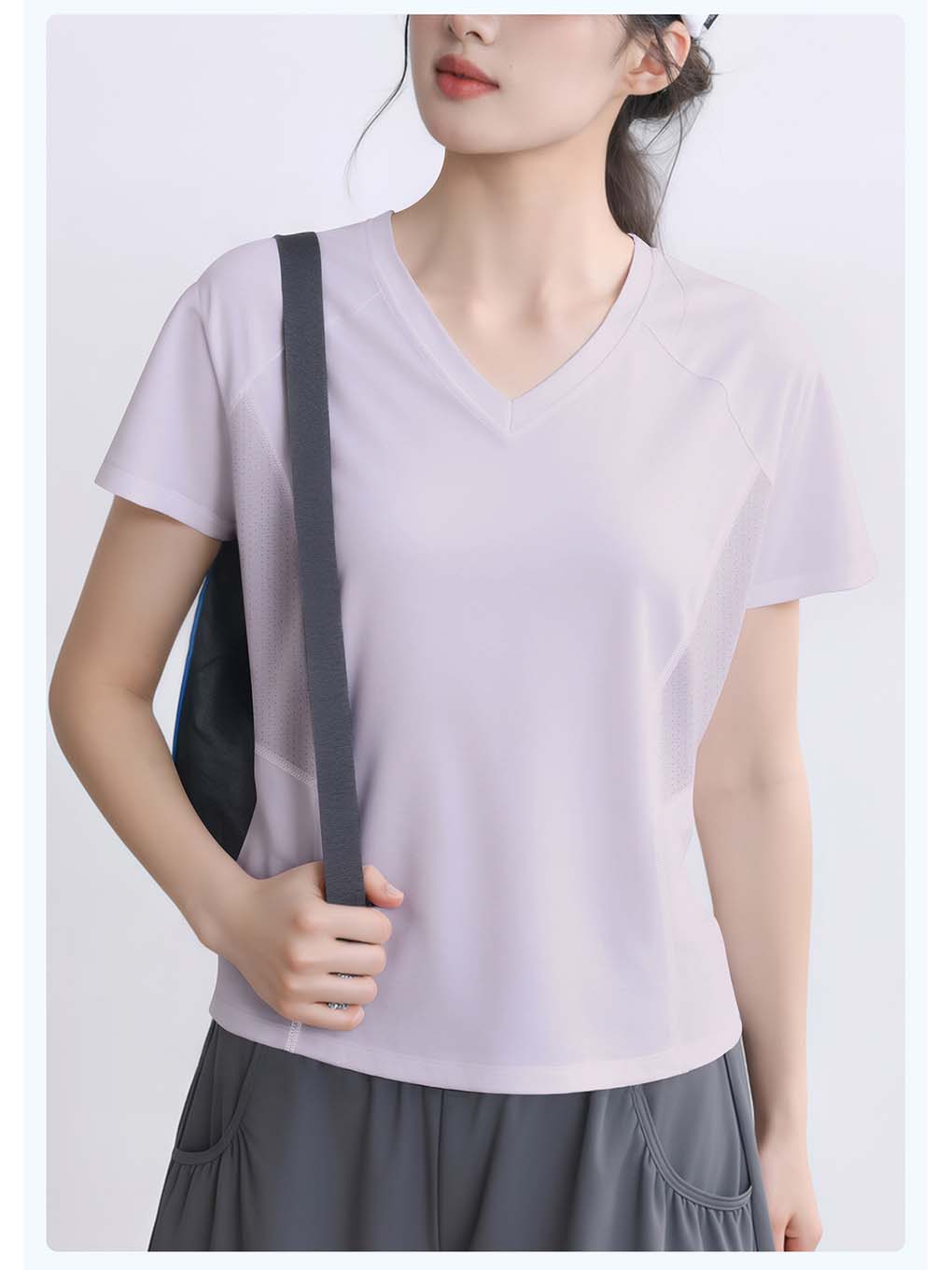 Women's V-Neck Mesh Back Quick-Dry Sports Tee - ANVTT