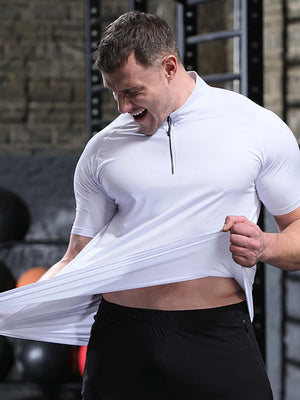 ANVTT Men's Quarter-Zip Training T-Shirt - Short Sleeve Mock Neck Athletic Gym Top - ANVTT