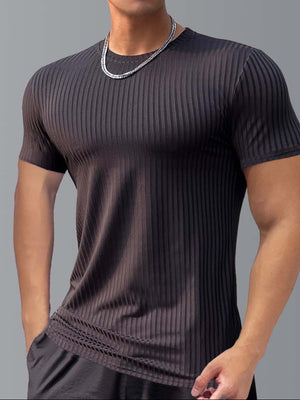 Slimming Vertical Pattern Fitness T-shirt - ANVTT