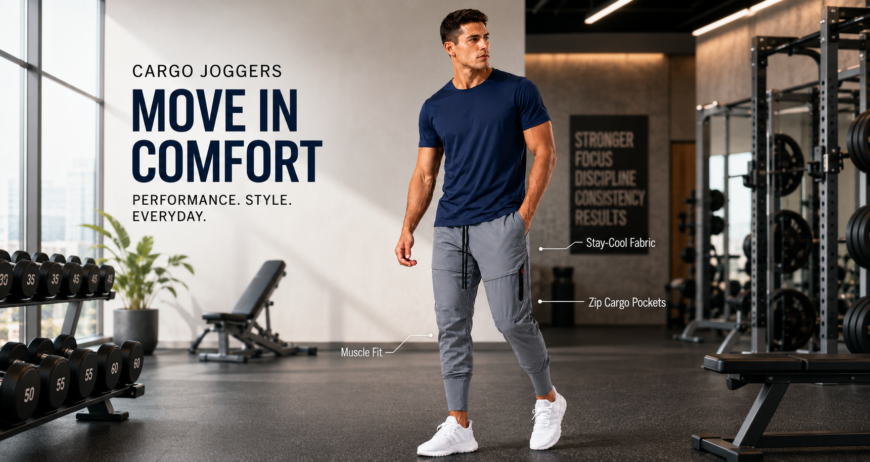 Men's jogger outfits with coordinated shoe pairings