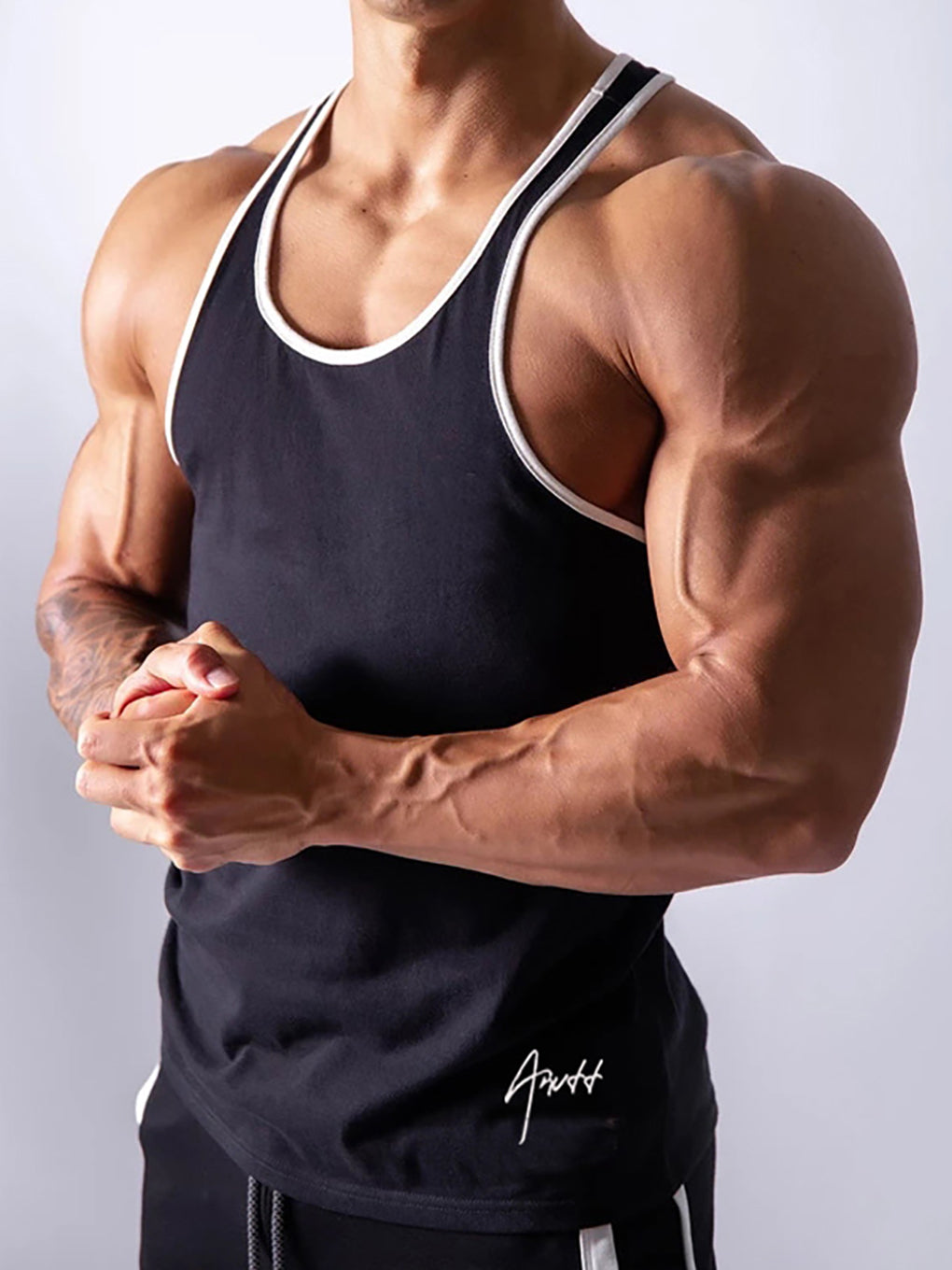 ANVTT Men's Fitted Workout Tank Top with Contrast Piping - ANVTT