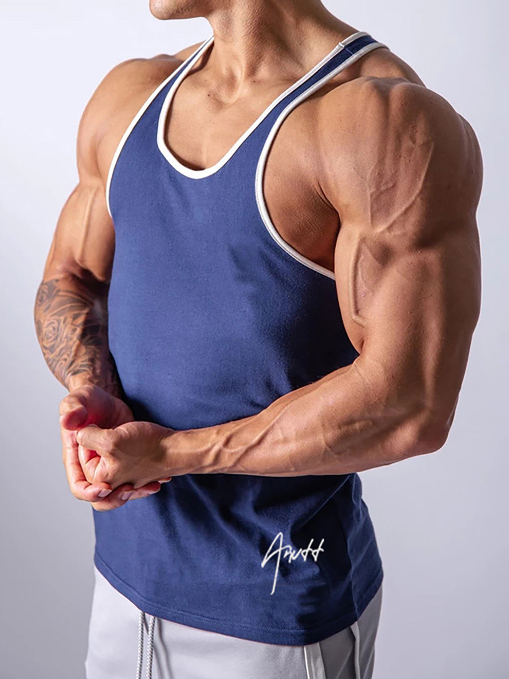 ANVTT Men's Fitted Workout Tank Top with Contrast Piping - ANVTT