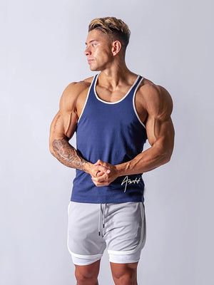 ANVTT Men's Fitted Workout Tank Top with Contrast Piping - ANVTT