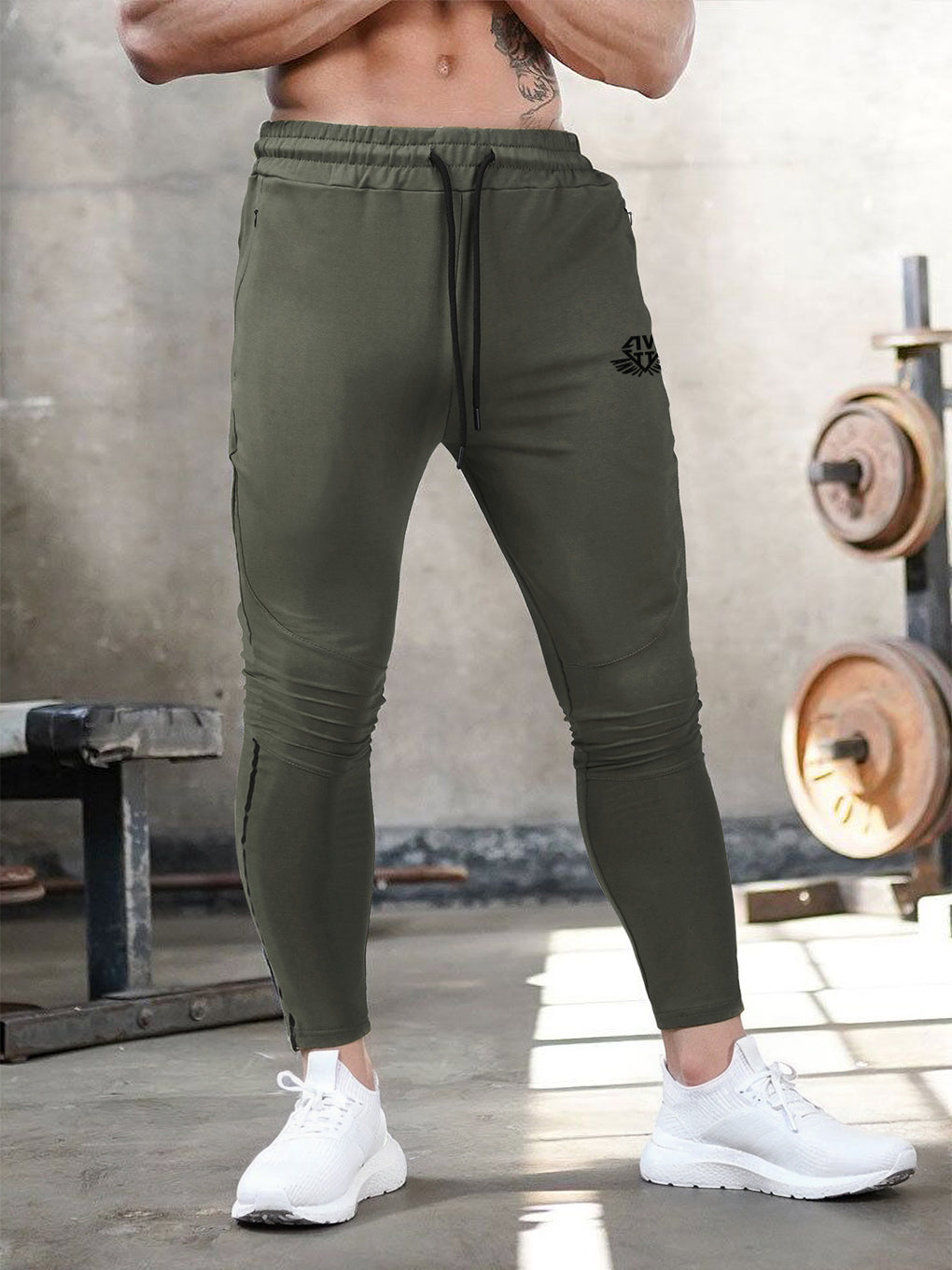 Men's Black Tapered Workout Joggers with Zipper Pockets - ANVTT