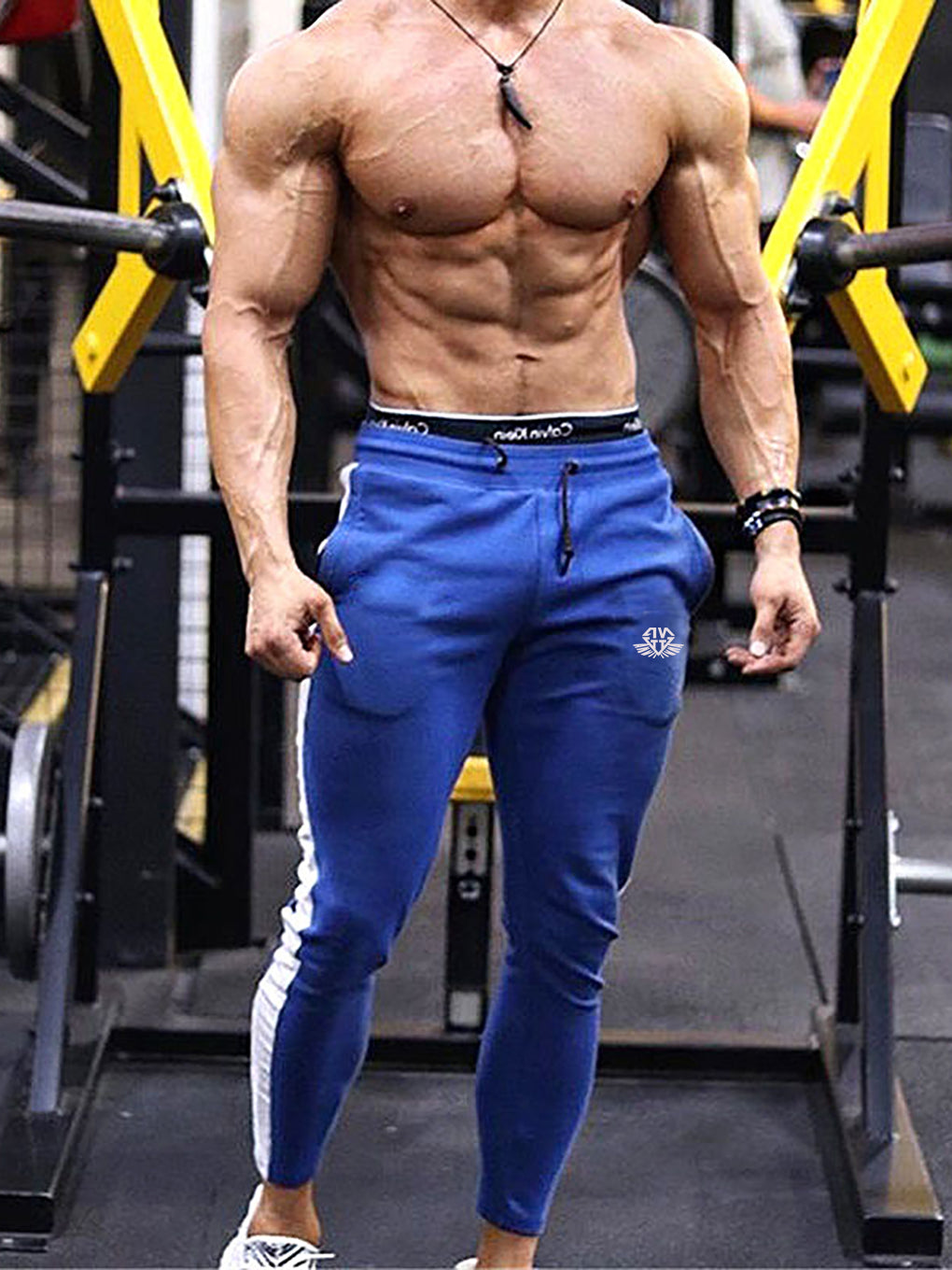 Slim Fit Workout Tracksuit Bottoms with Contrast Side Stripe - ANVTT