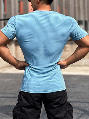 Slimming Vertical Pattern Fitness T-shirt - ANVTT