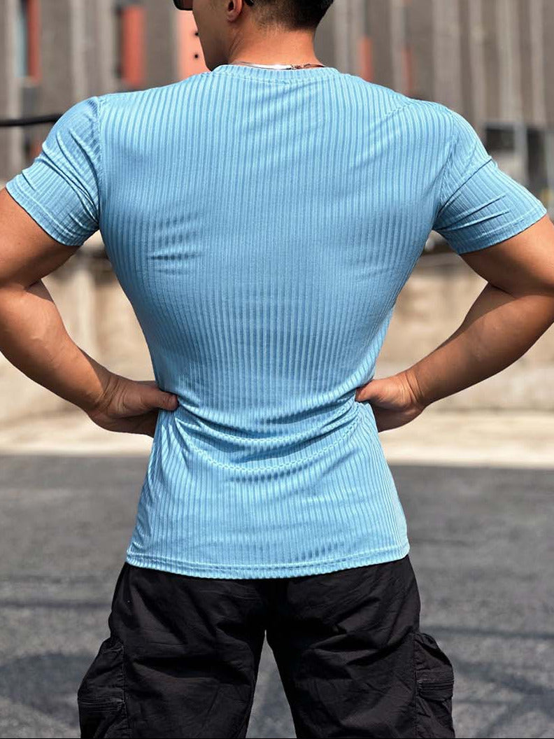 Slimming Vertical Pattern Fitness T-shirt - ANVTT