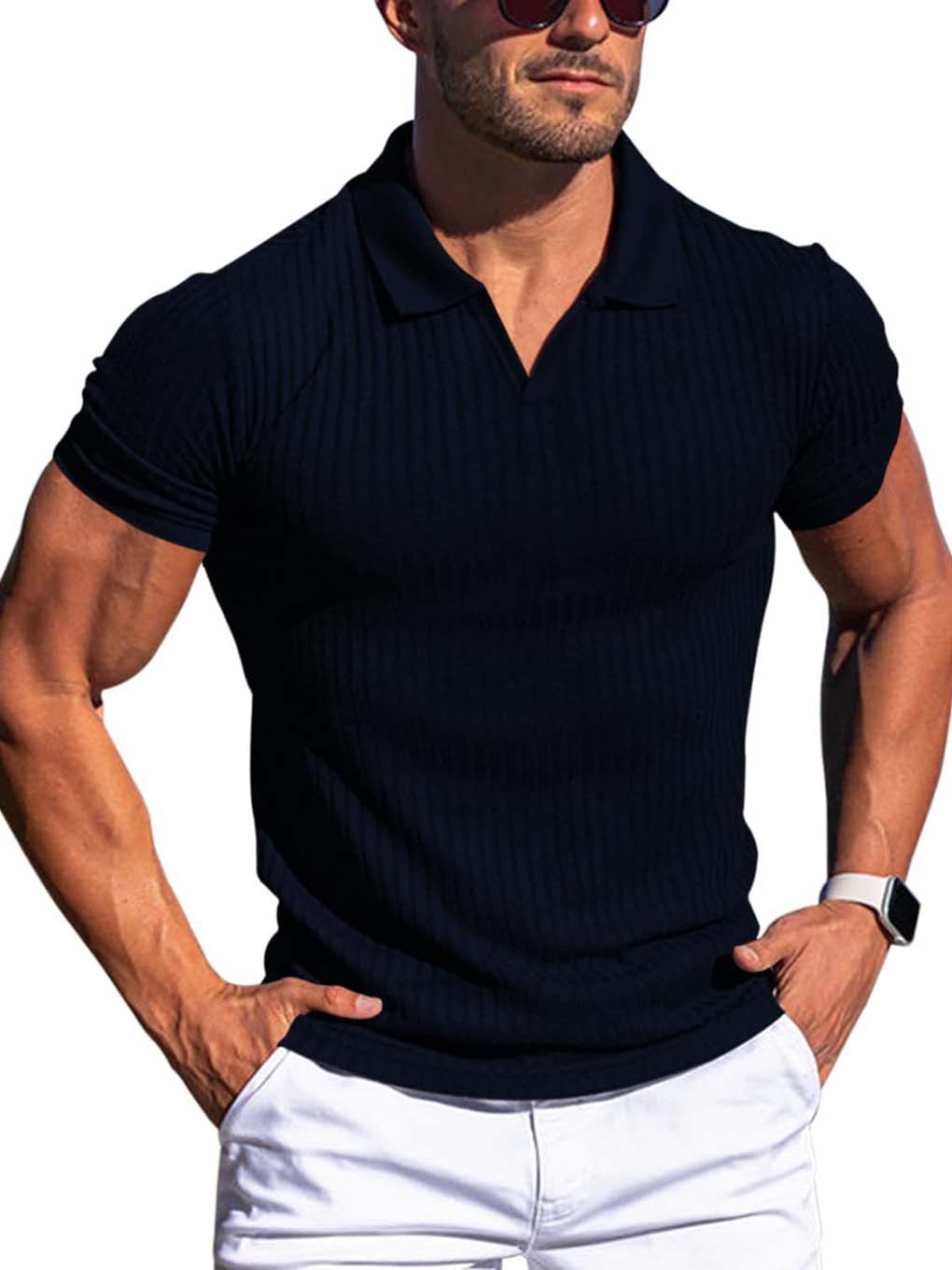 Slimming Vertical Pattern Fitness Polo - ANVTT