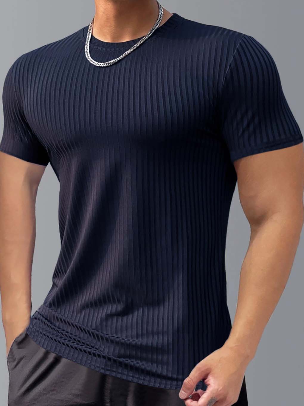 Slimming Vertical Pattern Fitness T-shirt - ANVTT