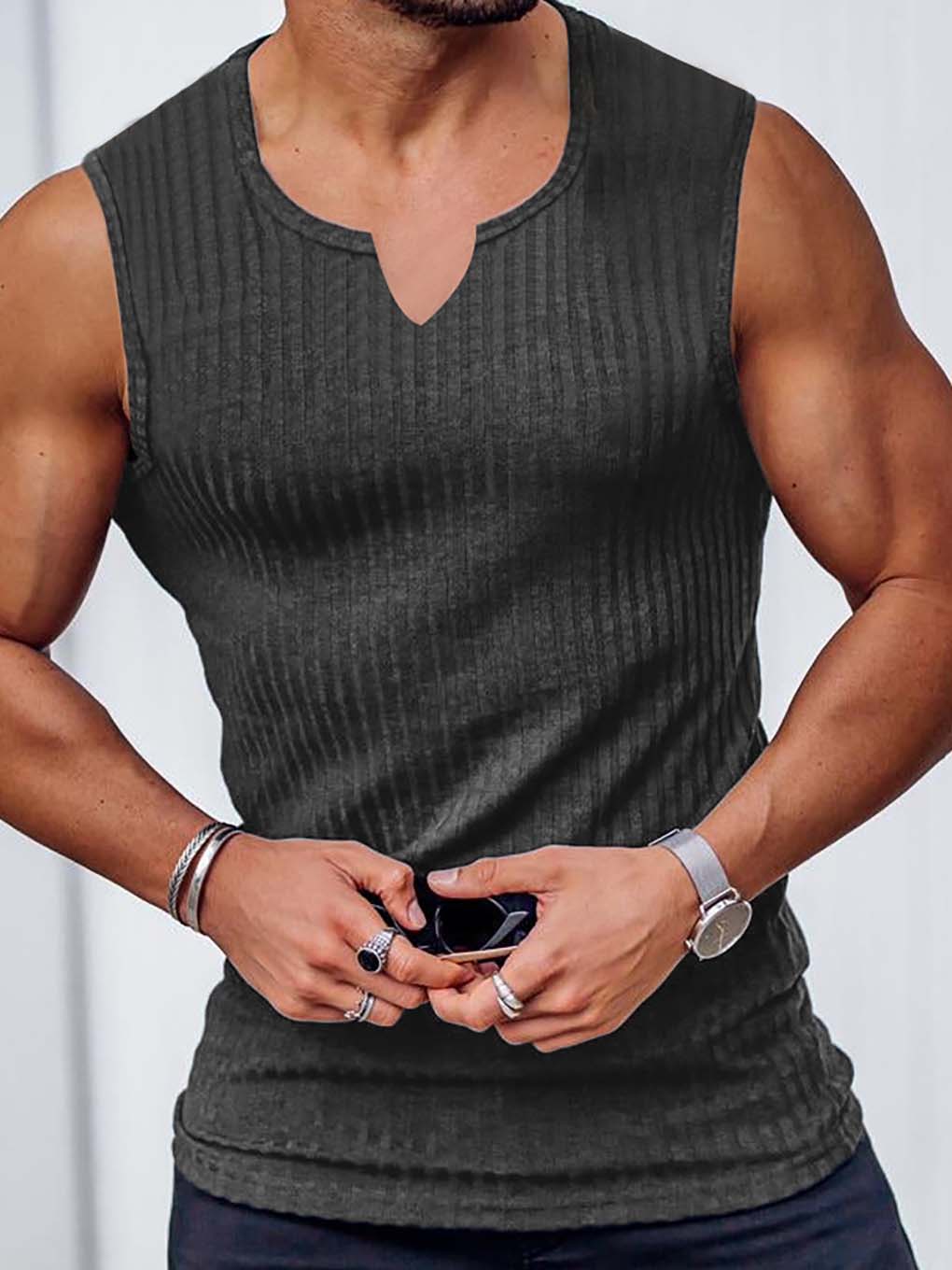 Essential vertical striped V-neck sports vest - ANVTT