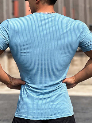 Slimming Vertical Pattern Fitness T-shirt - ANVTT