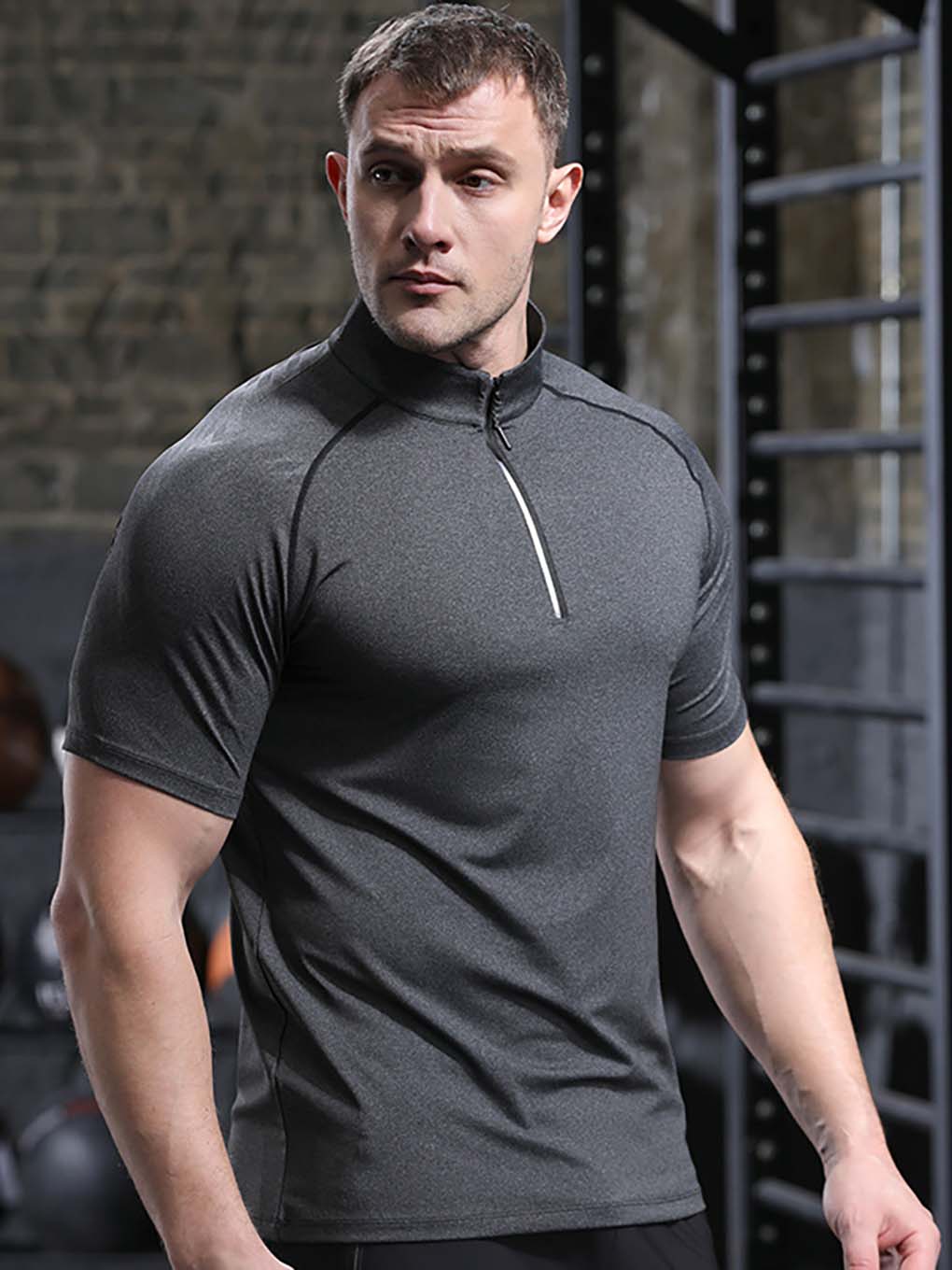 ANVTT Men's Quarter-Zip Training T-Shirt - Short Sleeve Mock Neck Athletic Gym Top - ANVTT
