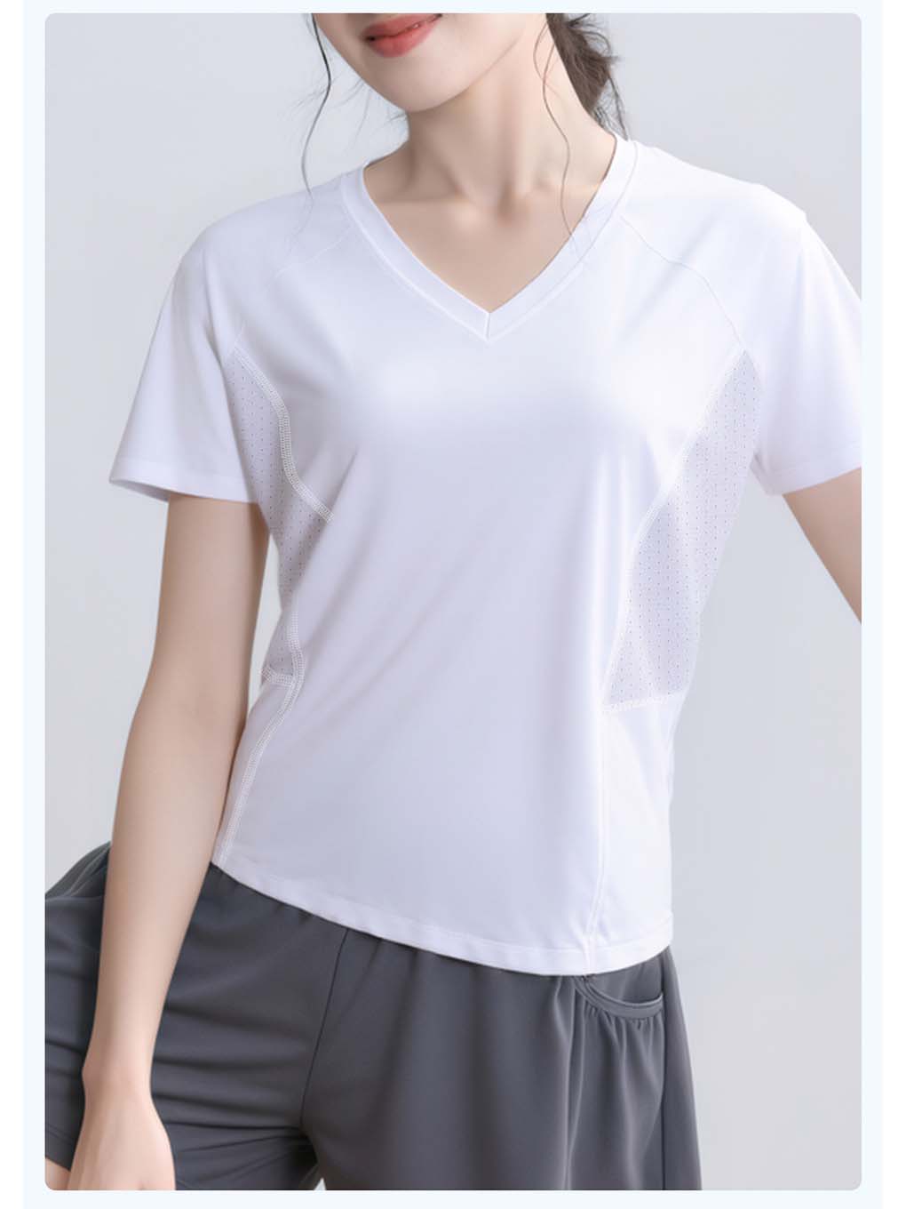 Women's V-Neck Mesh Back Quick-Dry Sports Tee - ANVTT