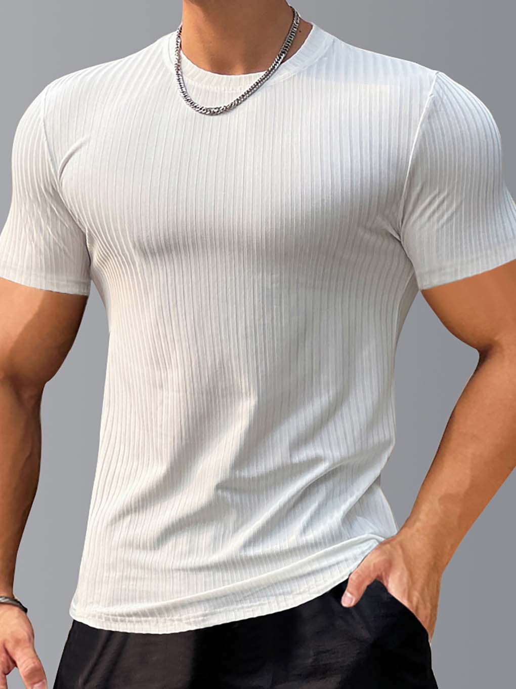 Slimming Vertical Pattern Fitness T-shirt - ANVTT
