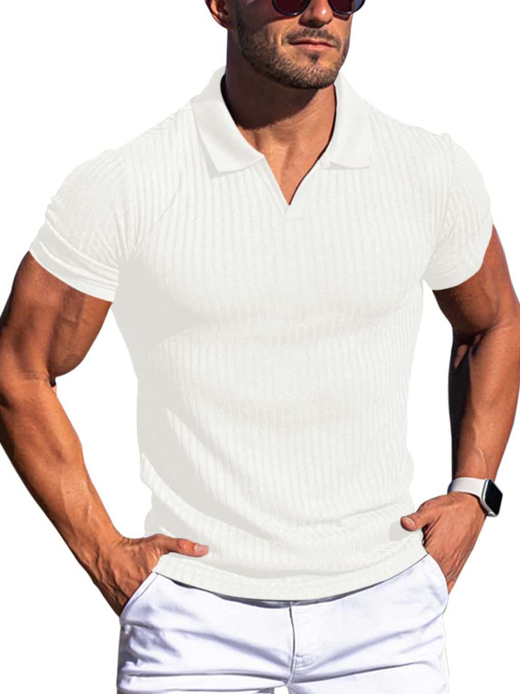Slimming Vertical Pattern Fitness Polo - ANVTT