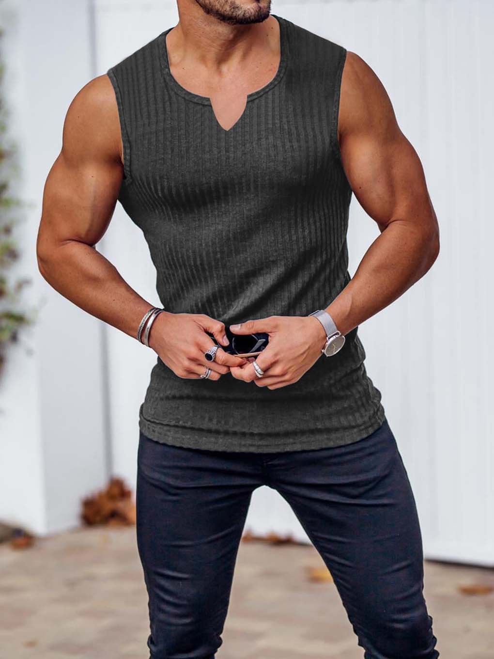 Essential vertical striped V-neck sports vest - ANVTT
