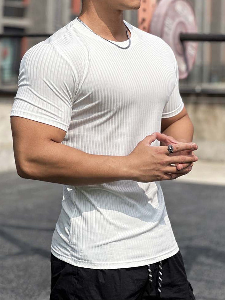 Slimming Vertical Pattern Fitness T-shirt - ANVTT