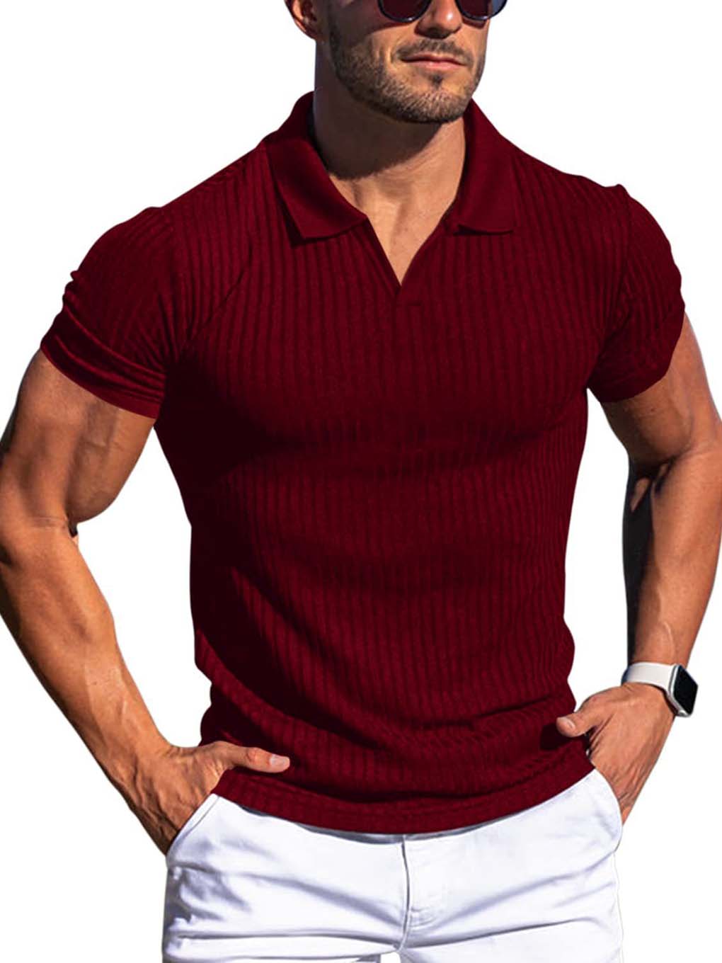 Slimming Vertical Pattern Fitness Polo - ANVTT