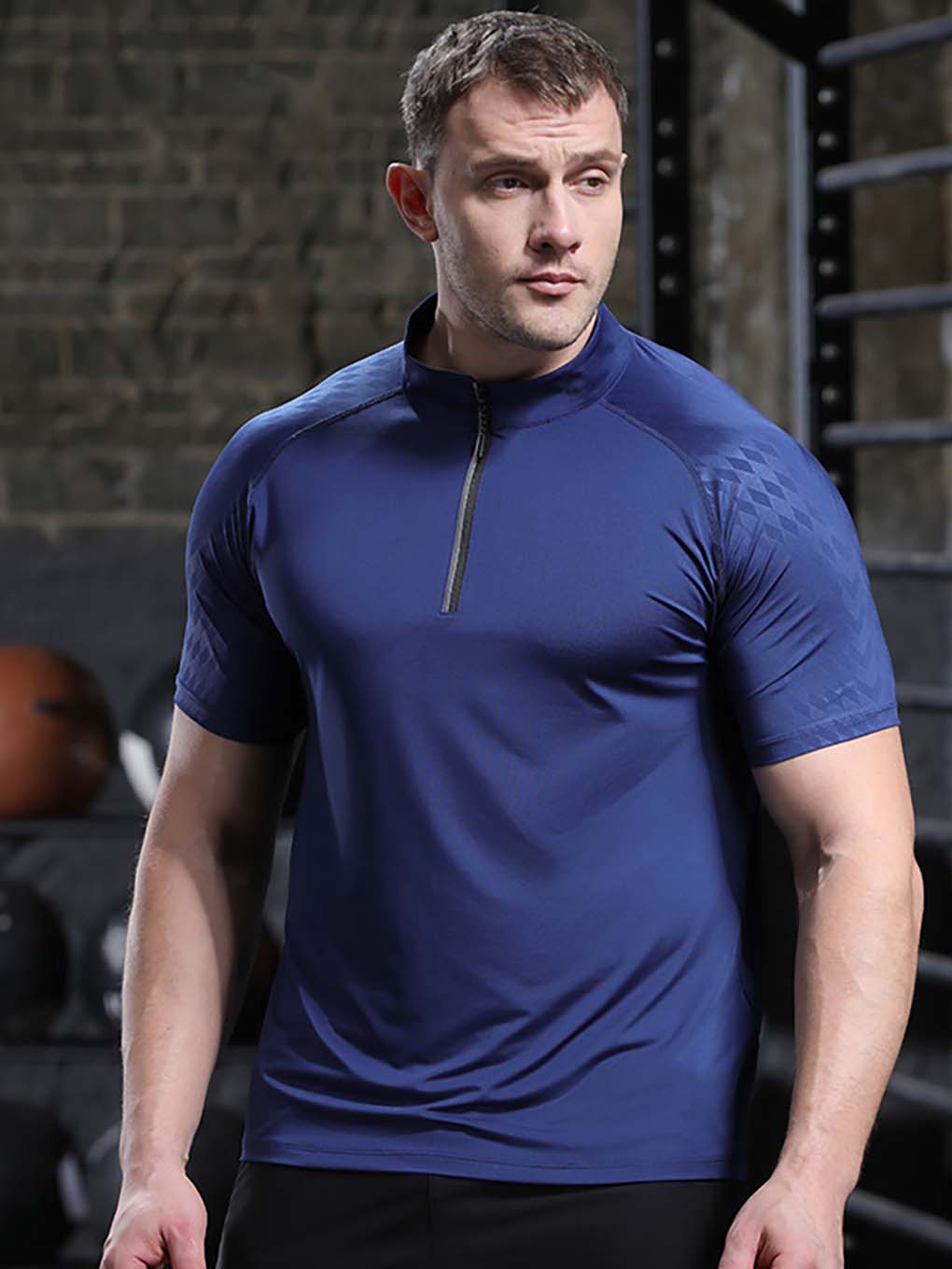 ANVTT Men's Quarter-Zip Training T-Shirt - Short Sleeve Mock Neck Athletic Gym Top - ANVTT
