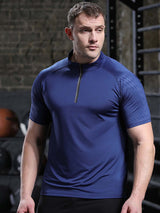 ANVTT Men's Quarter-Zip Training T-Shirt - Short Sleeve Mock Neck Athletic Gym Top - ANVTT
