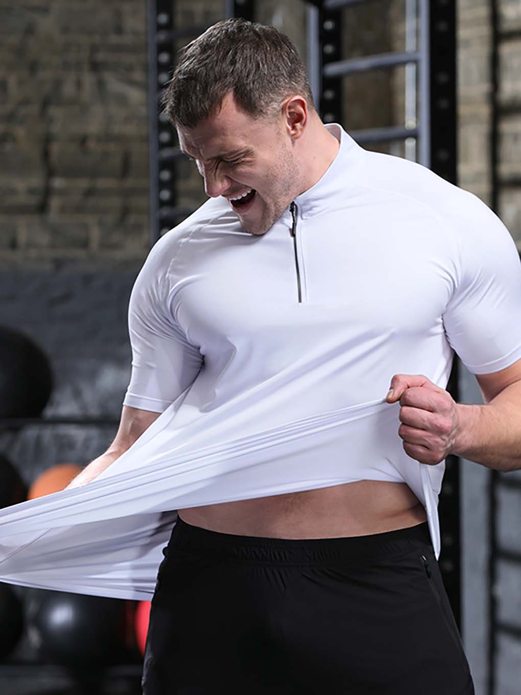 ANVTT Men's Quarter-Zip Training T-Shirt - Short Sleeve Mock Neck Athletic Gym Top - ANVTT