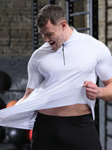 ANVTT Men's Quarter-Zip Training T-Shirt - Short Sleeve Mock Neck Athletic Gym Top - ANVTT