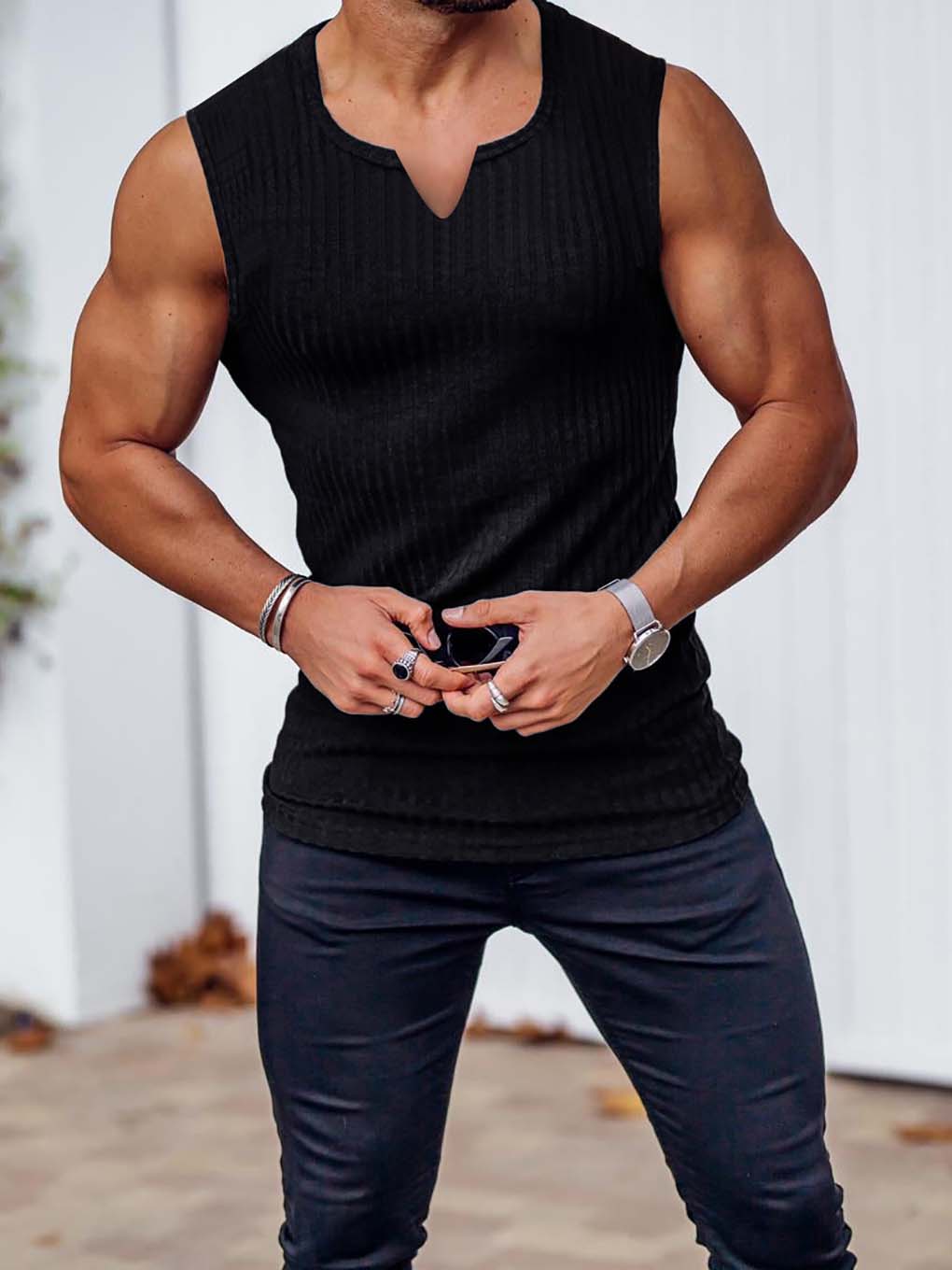 Essential vertical striped V-neck sports vest - ANVTT