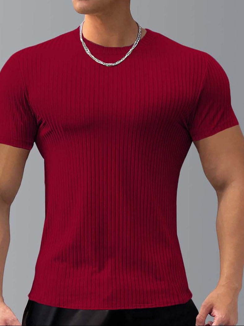 Slimming Vertical Pattern Fitness T-shirt - ANVTT