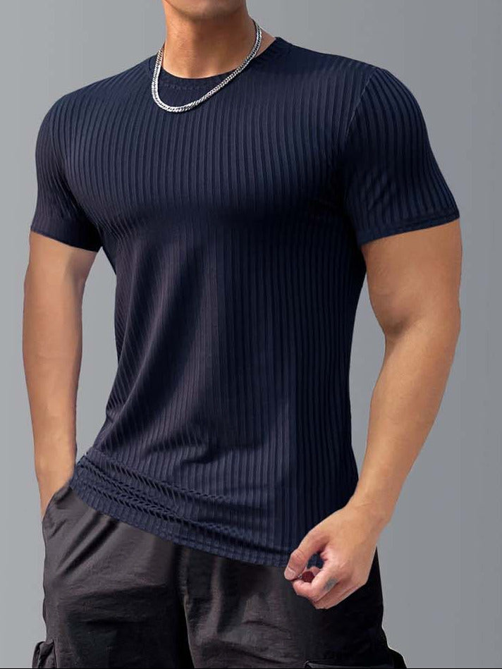 Slimming Vertical Pattern Fitness T-shirt - ANVTT