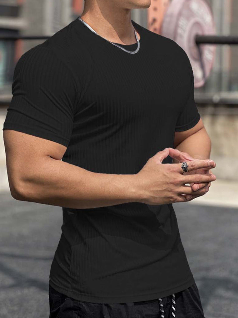 Slimming Vertical Pattern Fitness T-shirt - ANVTT