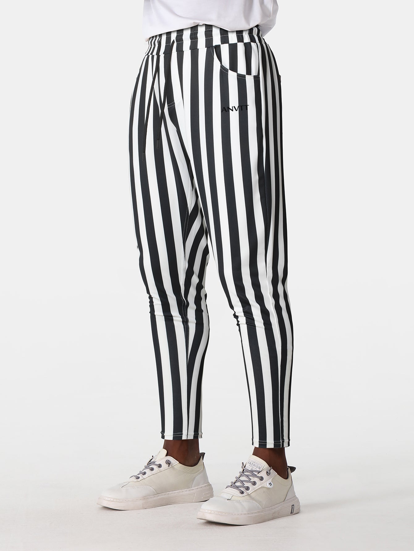 Men's Striped Joggers - Black & White Athletic Sweatpants
