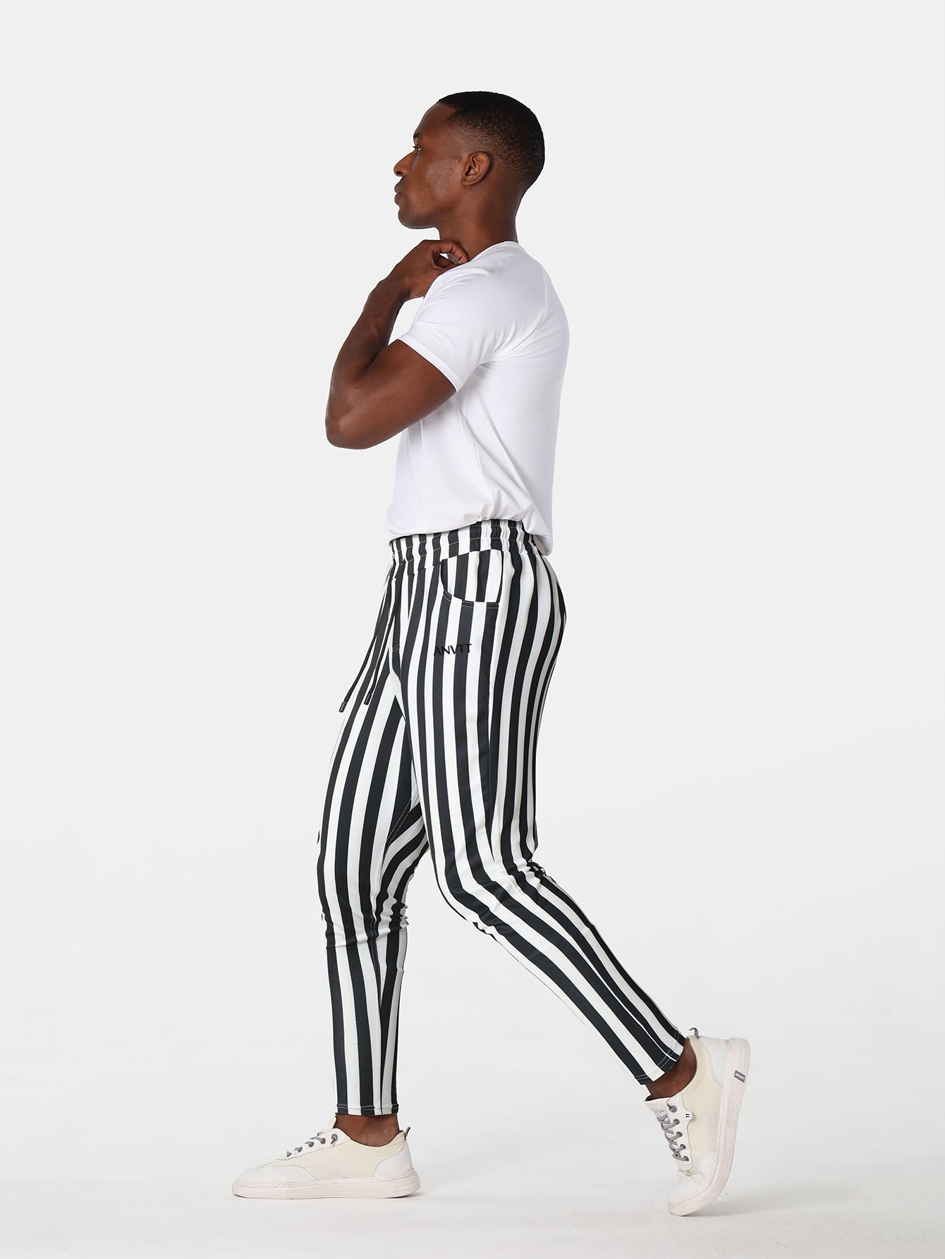 Men's Striped Joggers - Black & White Athletic Sweatpants